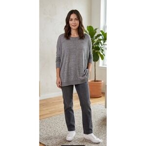 Cabi Gray Tunic Sweater Women's XS Long Sleeve Bateau Neck Oversized Cotton Knit